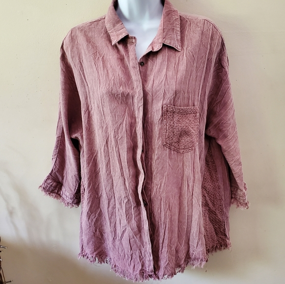 Umgee Boho Rustic Button Down Blouse - Picture 2 of 11